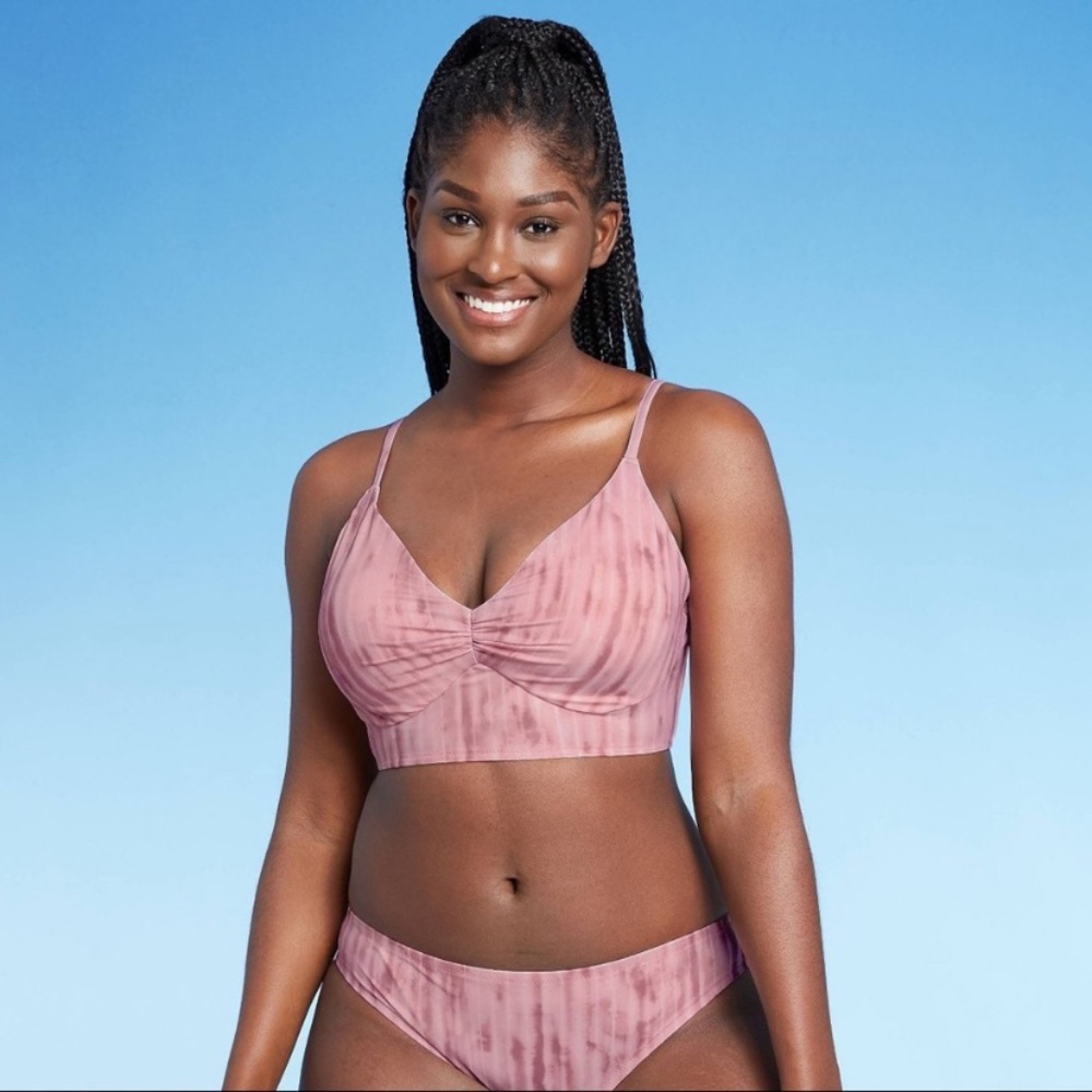 Shade & Shore Pink Mauve Watercolor Tie Dye Bikini Swimsuit